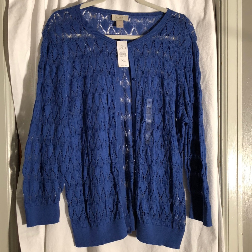 Loft blue lacy cardigan sweater XL